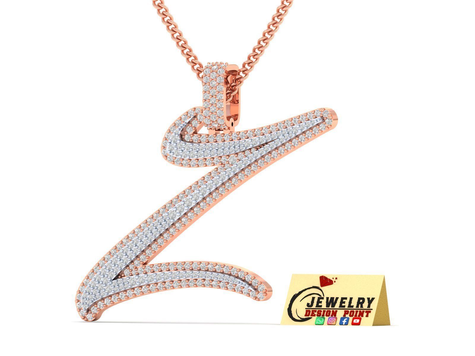 Custom Initial Z Letter Diamond Pendant A to Z Alphabet Necklace 3D print model_2