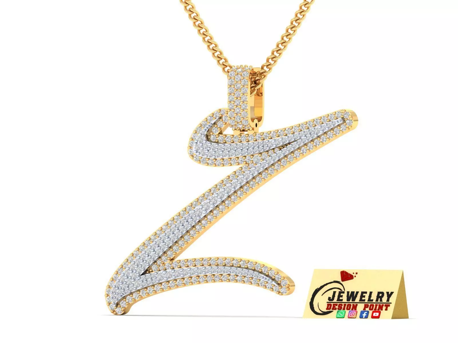 Custom Initial Z Letter Diamond Pendant A to Z Alphabet Necklace 3D print model_0