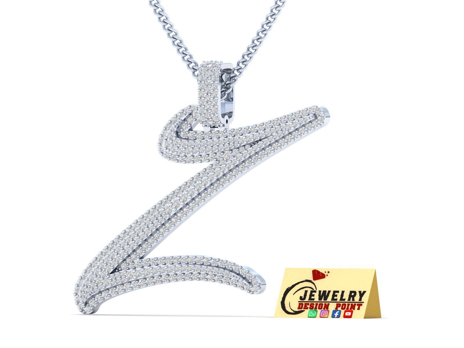 Custom Initial Z Letter Diamond Pendant A to Z Alphabet Necklace 3D print model_3