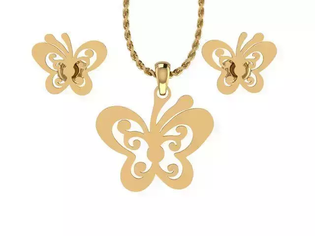 Butterfly Pendant and Earring STL OBJ 3DM 3D print model