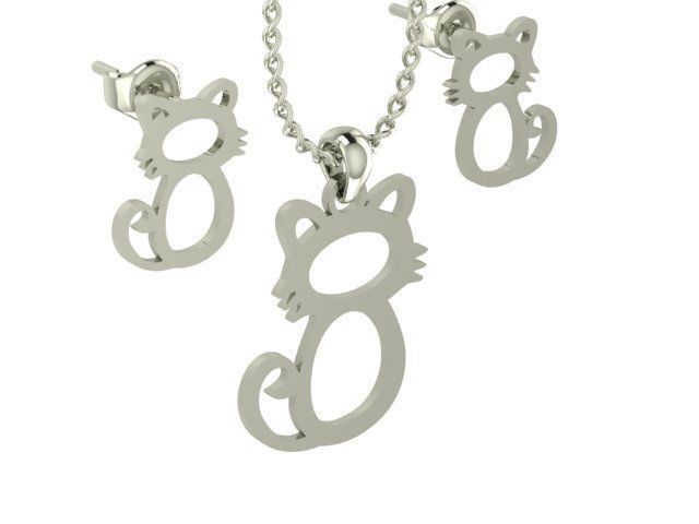 Cat Pendant and Earring STL OBJ 3DM 3D print model_12