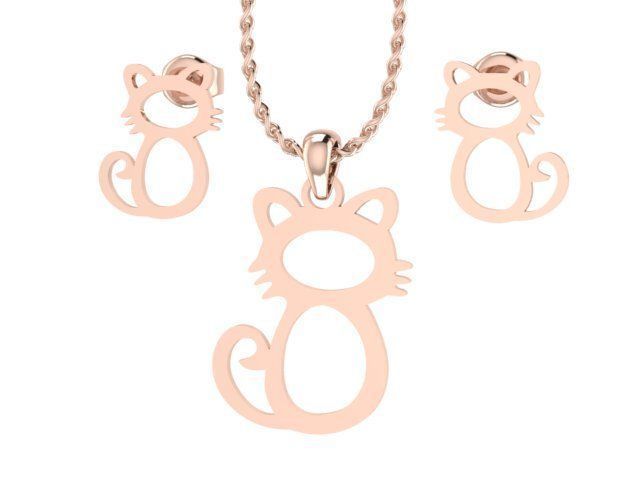 Cat Pendant and Earring STL OBJ 3DM 3D print model_1