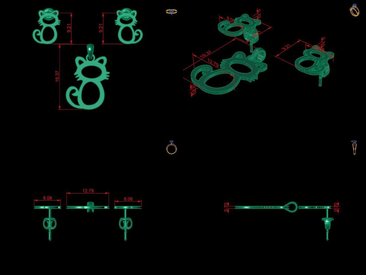 Cat Pendant and Earring STL OBJ 3DM 3D print model_5