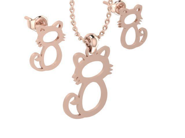 Cat Pendant and Earring STL OBJ 3DM 3D print model_11