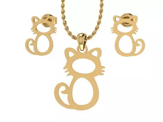 Cat Pendant and Earring STL OBJ 3DM 3D print model_0