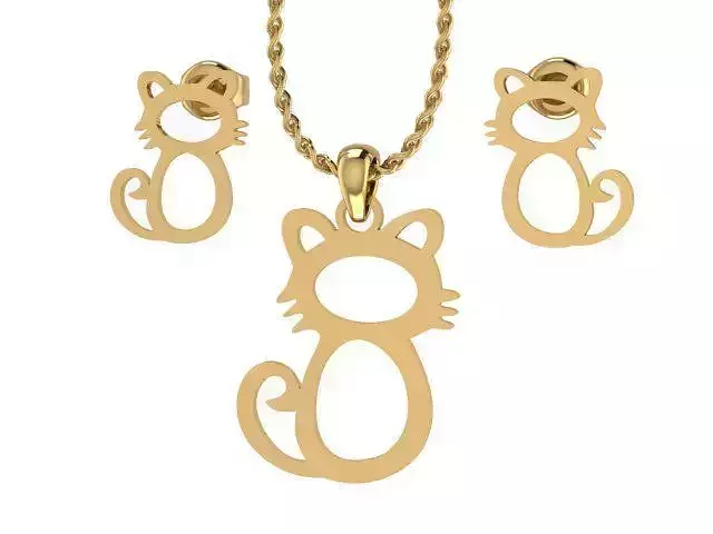 Cat Pendant and Earring STL OBJ 3DM