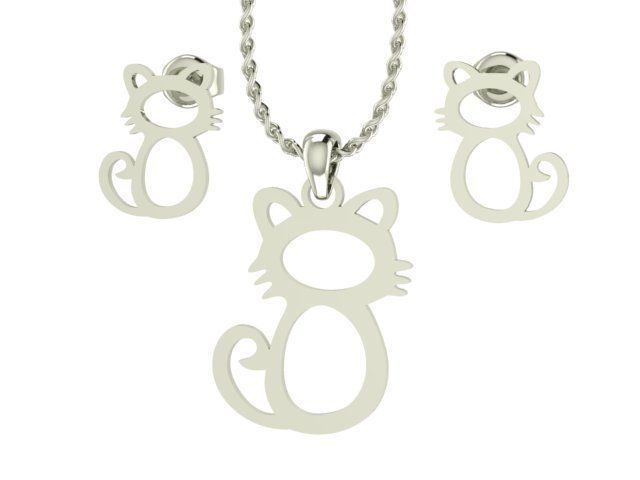 Cat Pendant and Earring STL OBJ 3DM 3D print model_2