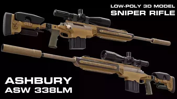 ASHBURY ASW 338LM Sniper Rifle Low-poly 3D model