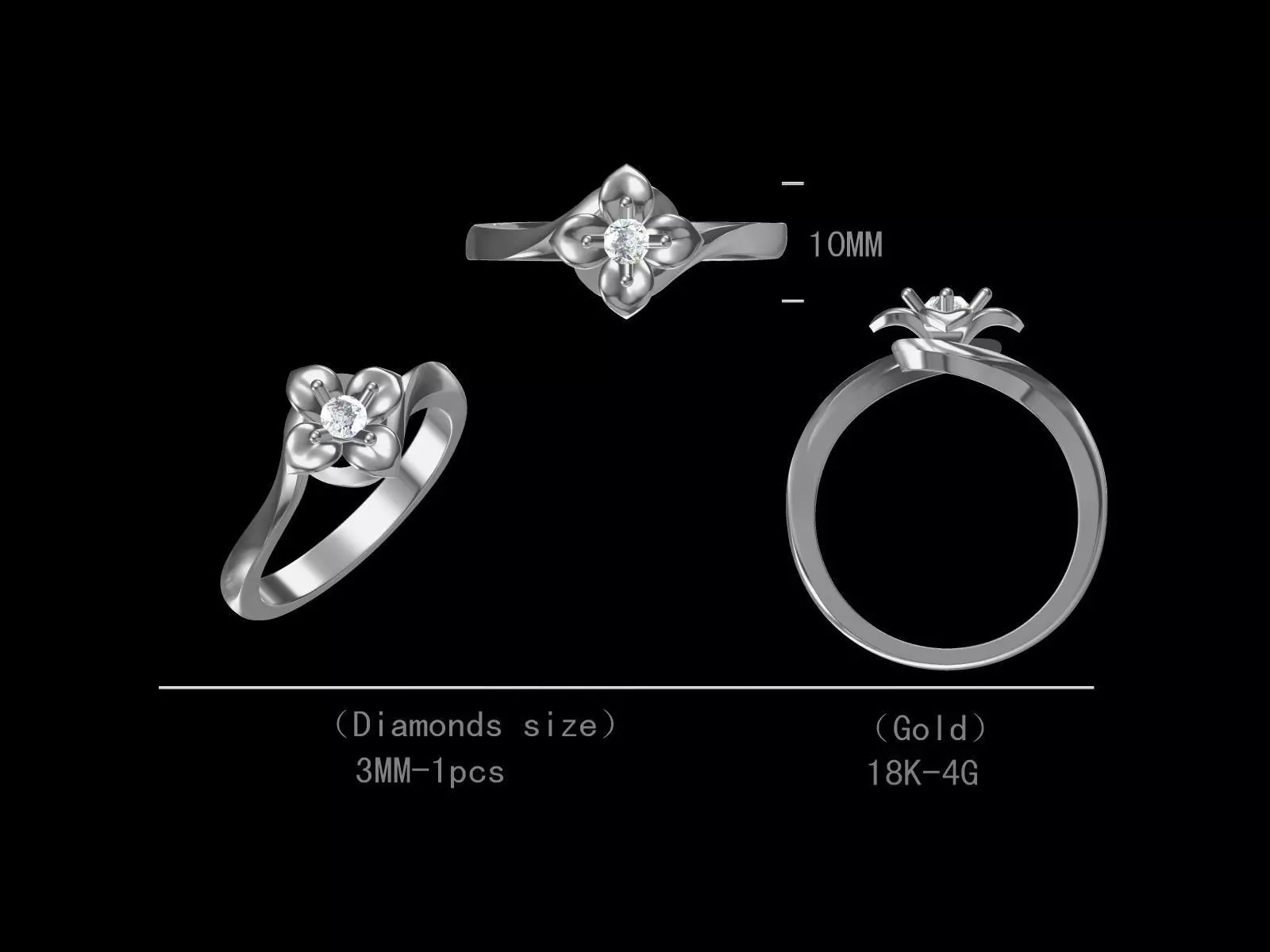 Flower design diamond engagement ring for women 3D model Free 3D print model
