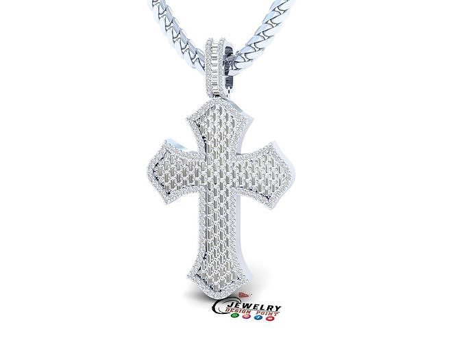 Custome Catholic Cross Diamond Pendant - Christian Necklace 3D print model