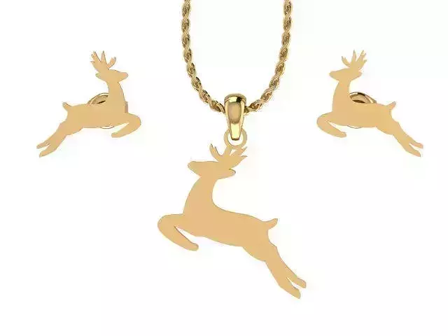 Deer Pendant and Earring STL OBJ 3DM 3D print model