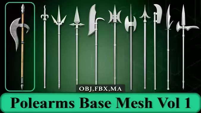 30 Polearms Base Mesh Vol 1  Low-poly 3D model