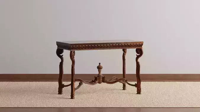 Solid Walnut Wood Hand Carved Console Table