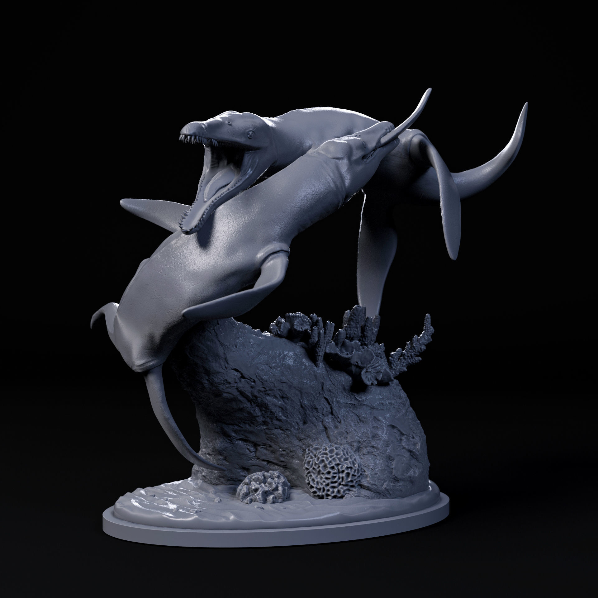 Liopleurodon fight 1-35 scale pre-supported marine reptile 3D print model_1
