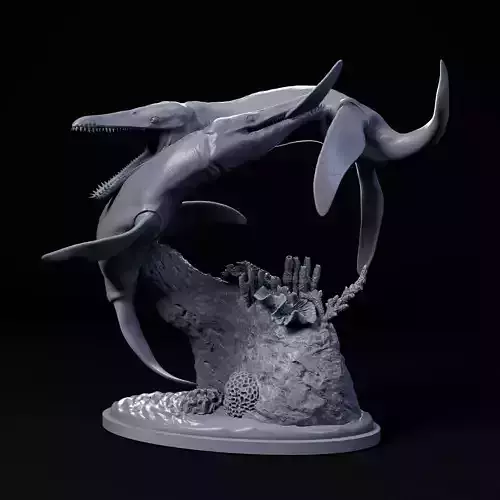 Liopleurodon fight 1-35 scale pre-supported marine reptile 3D print model