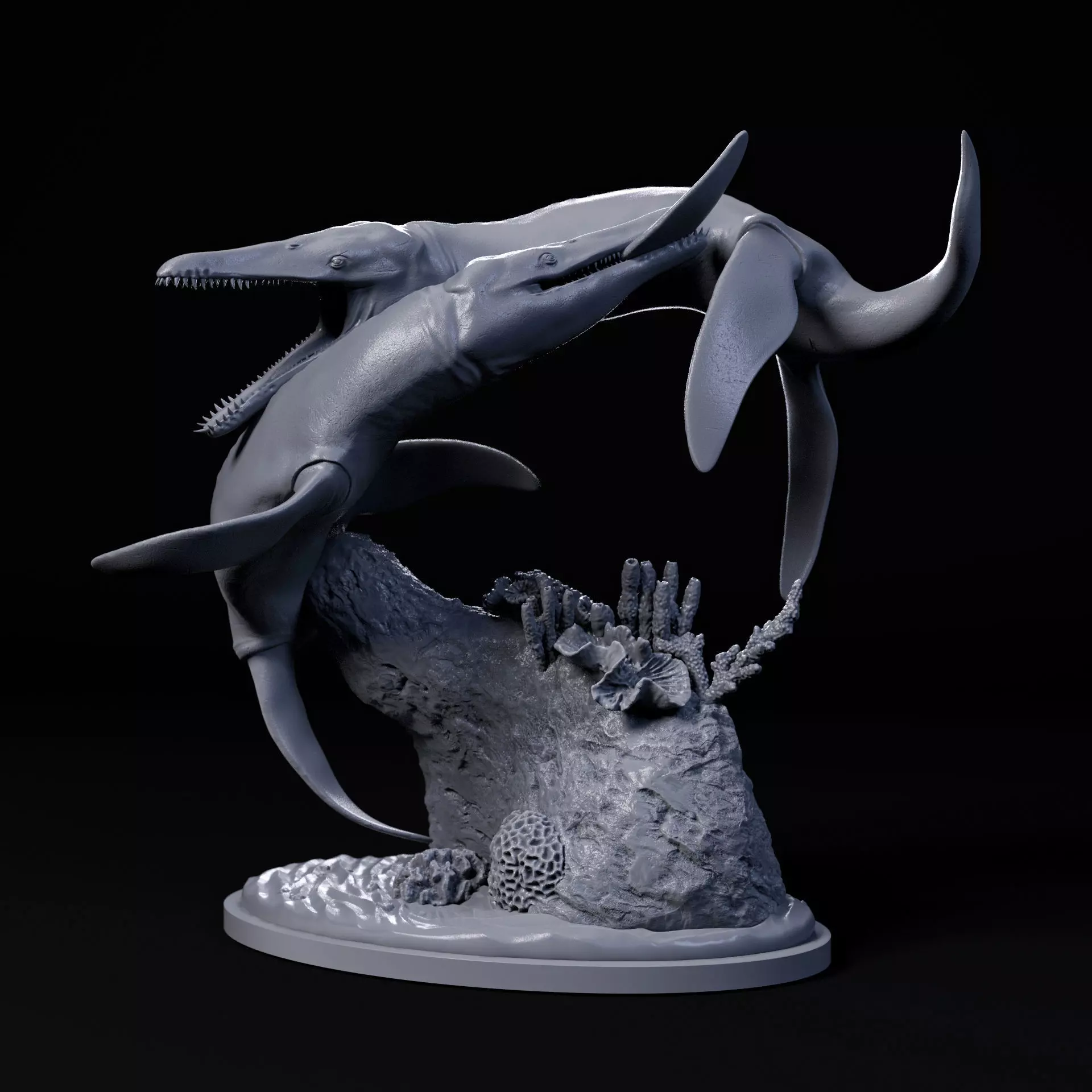 Liopleurodon fight 1-35 scale pre-supported marine reptile 3D print model_0