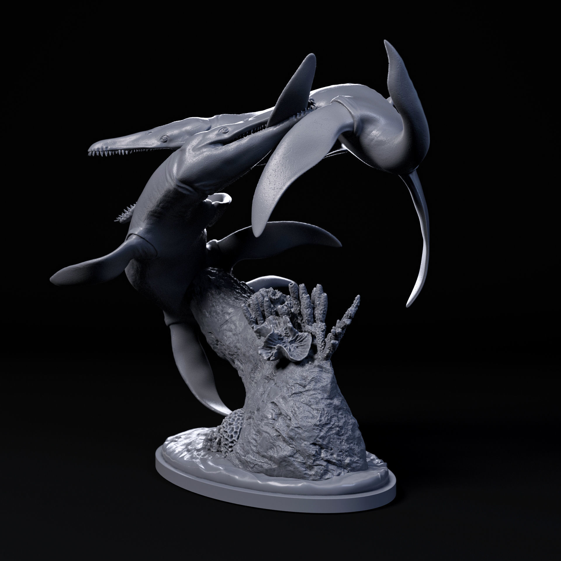 Liopleurodon fight 1-35 scale pre-supported marine reptile 3D print model_2