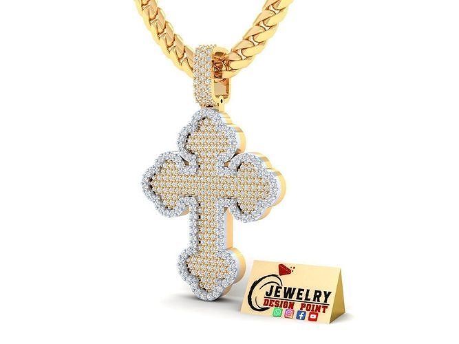 Custome Gothic Cross Diamond Pendant - Christian Necklace 3D print model