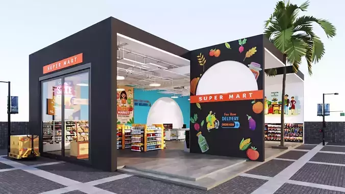 Realistic 3DModel  Modern Grocery Shop Detail Interior and Outer 3D model