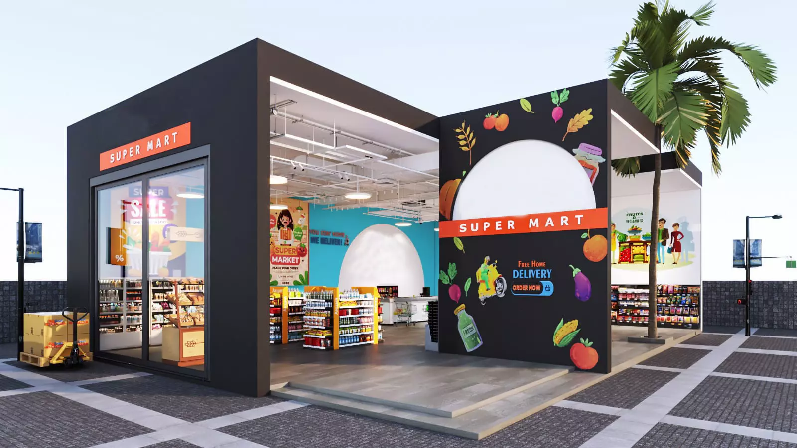 Realistic 3DModel  Modern Grocery Shop Detail Interior and Outer 3D model_0