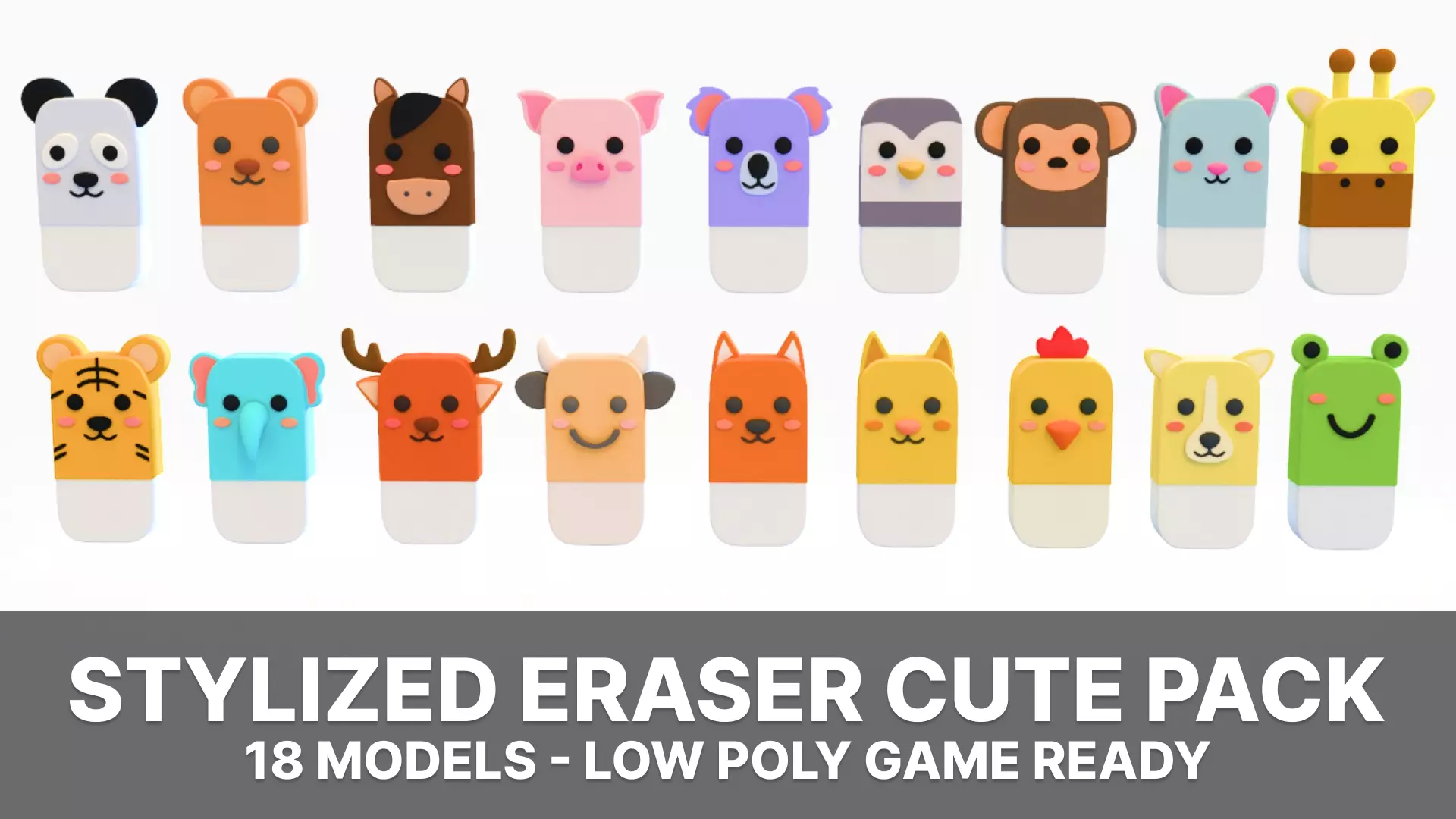 Animal Eraser Cute Pack 01 Low-poly 3D model