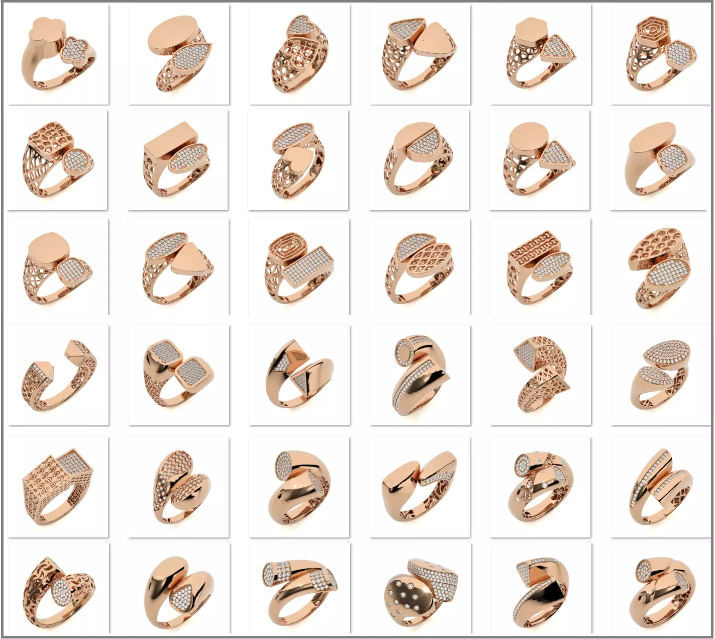 124 Dual Head Italian Diamond Cocktail Ring 3D Model Collection_0