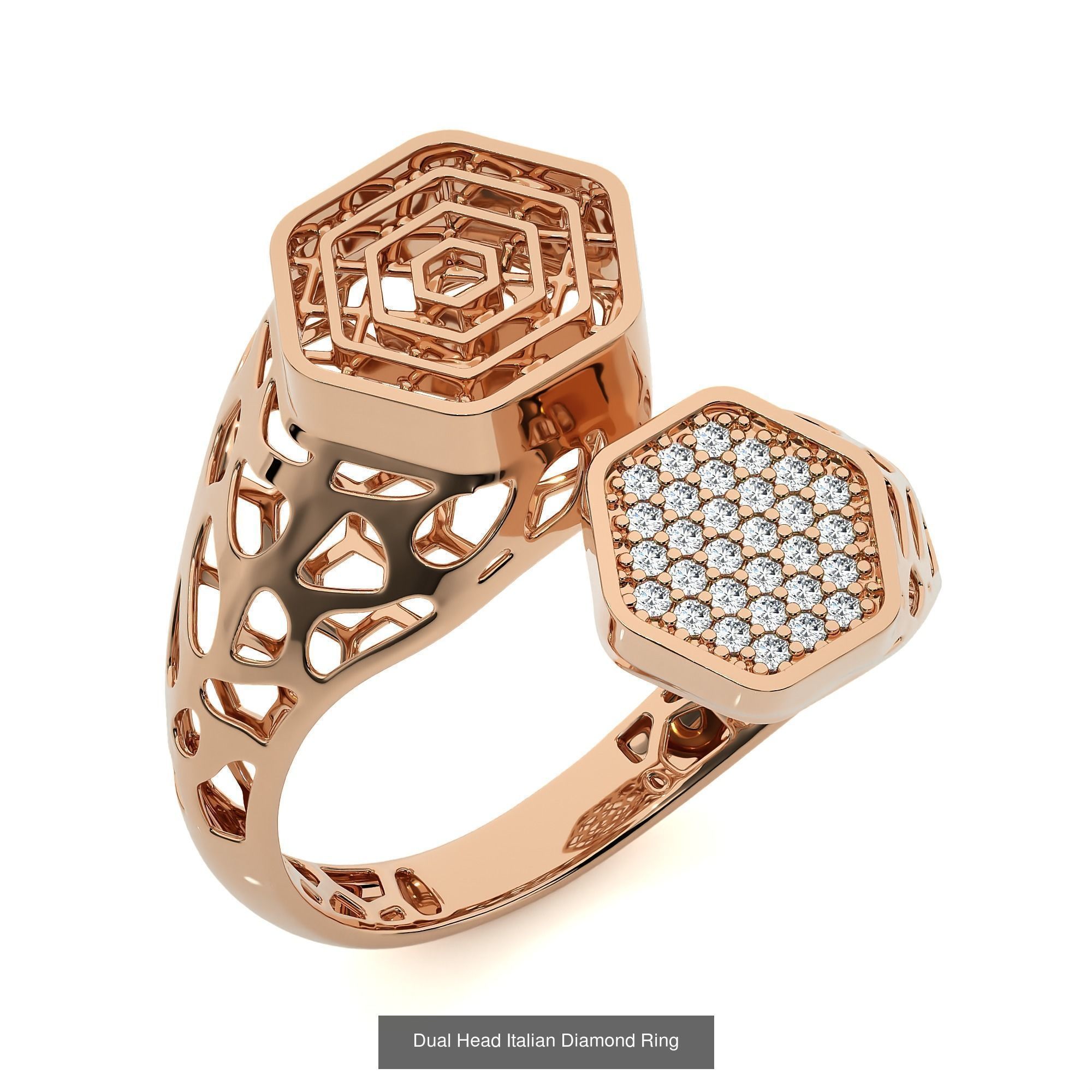 124 Dual Head Italian Diamond Cocktail Ring 3D Model Collection_2