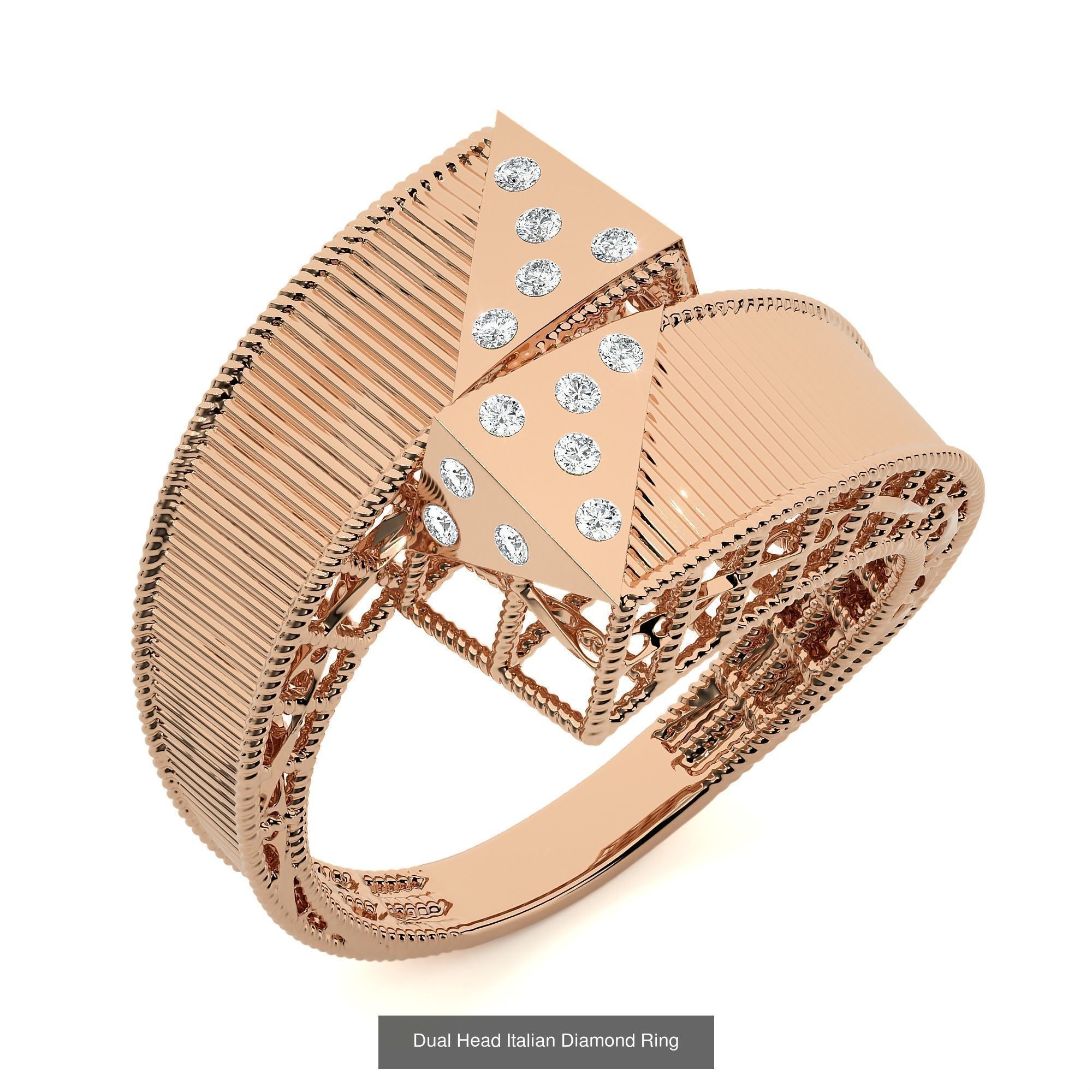124 Dual Head Italian Diamond Cocktail Ring 3D Model Collection_100