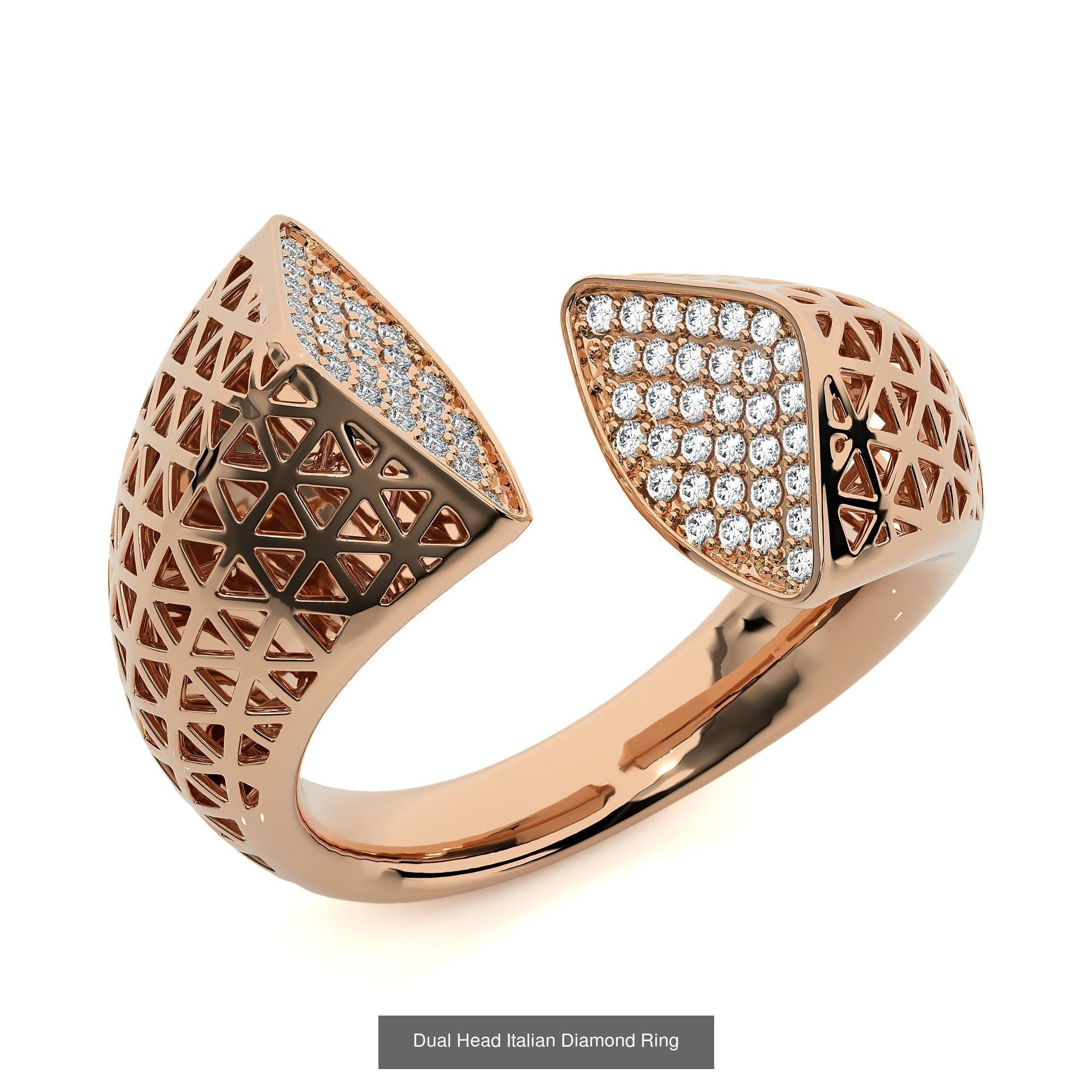 124 Dual Head Italian Diamond Cocktail Ring 3D Model Collection_112