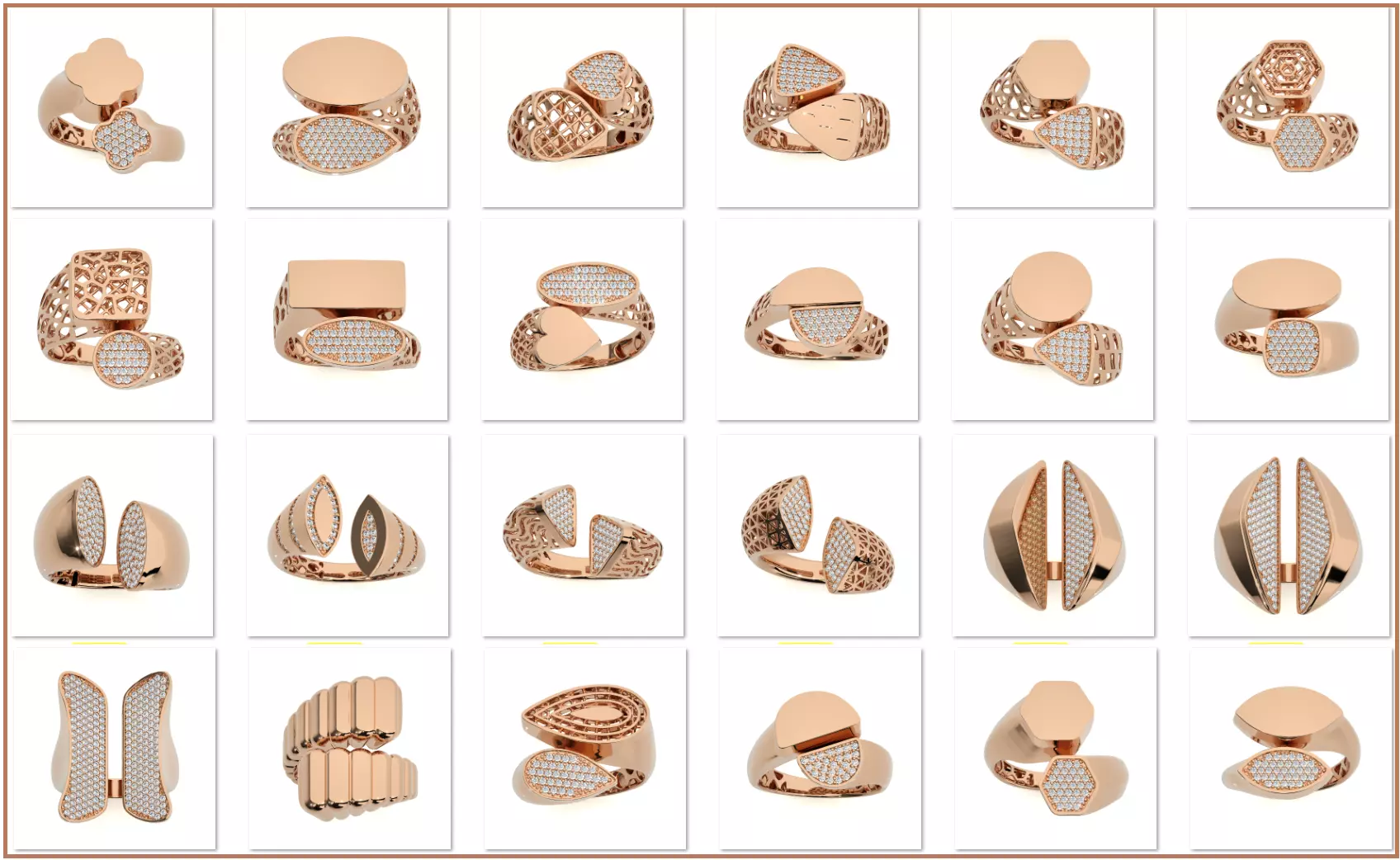 124 Dual Head Italian Diamond Cocktail Ring 3D print model_0