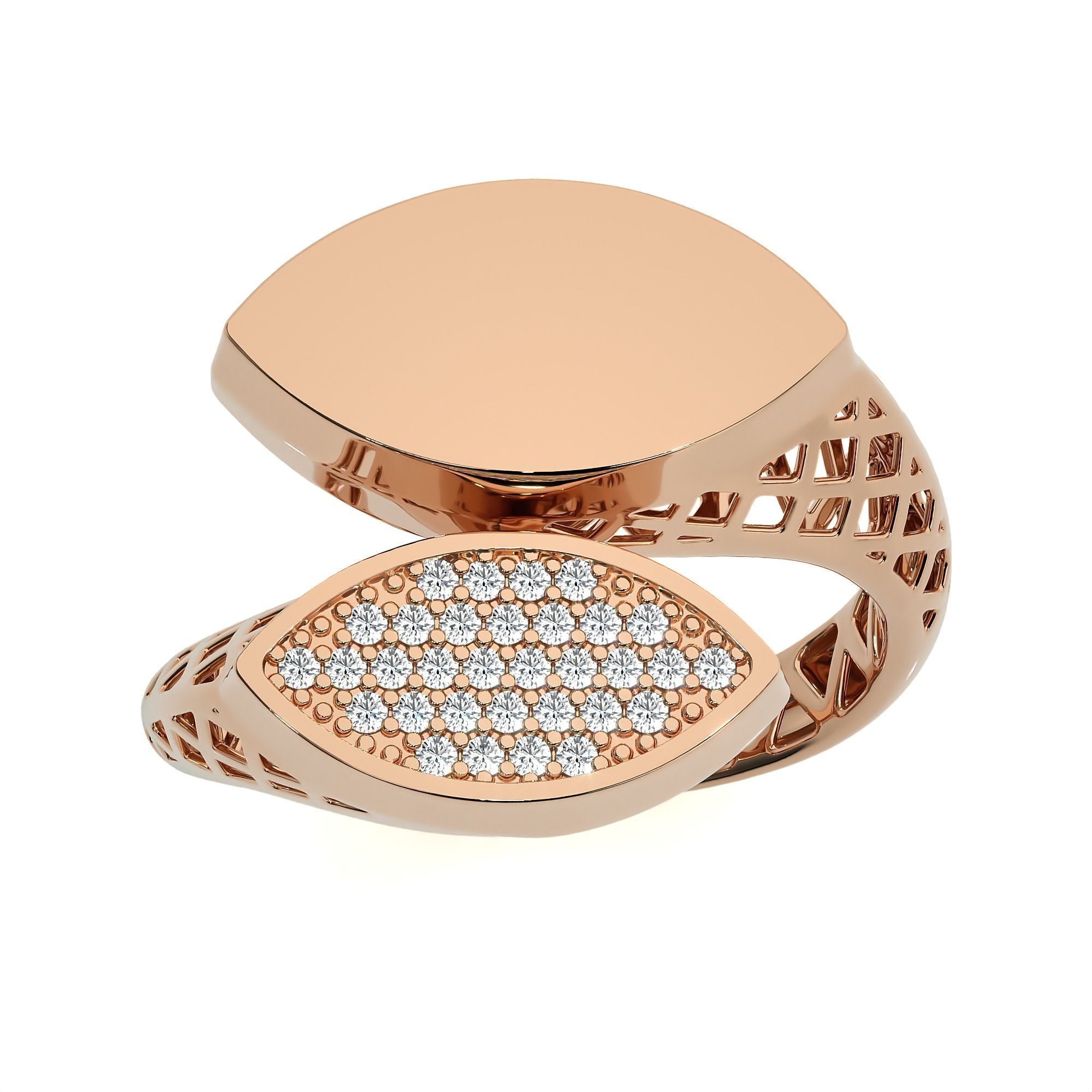 124 Dual Head Italian Diamond Cocktail Ring 3D print model_60