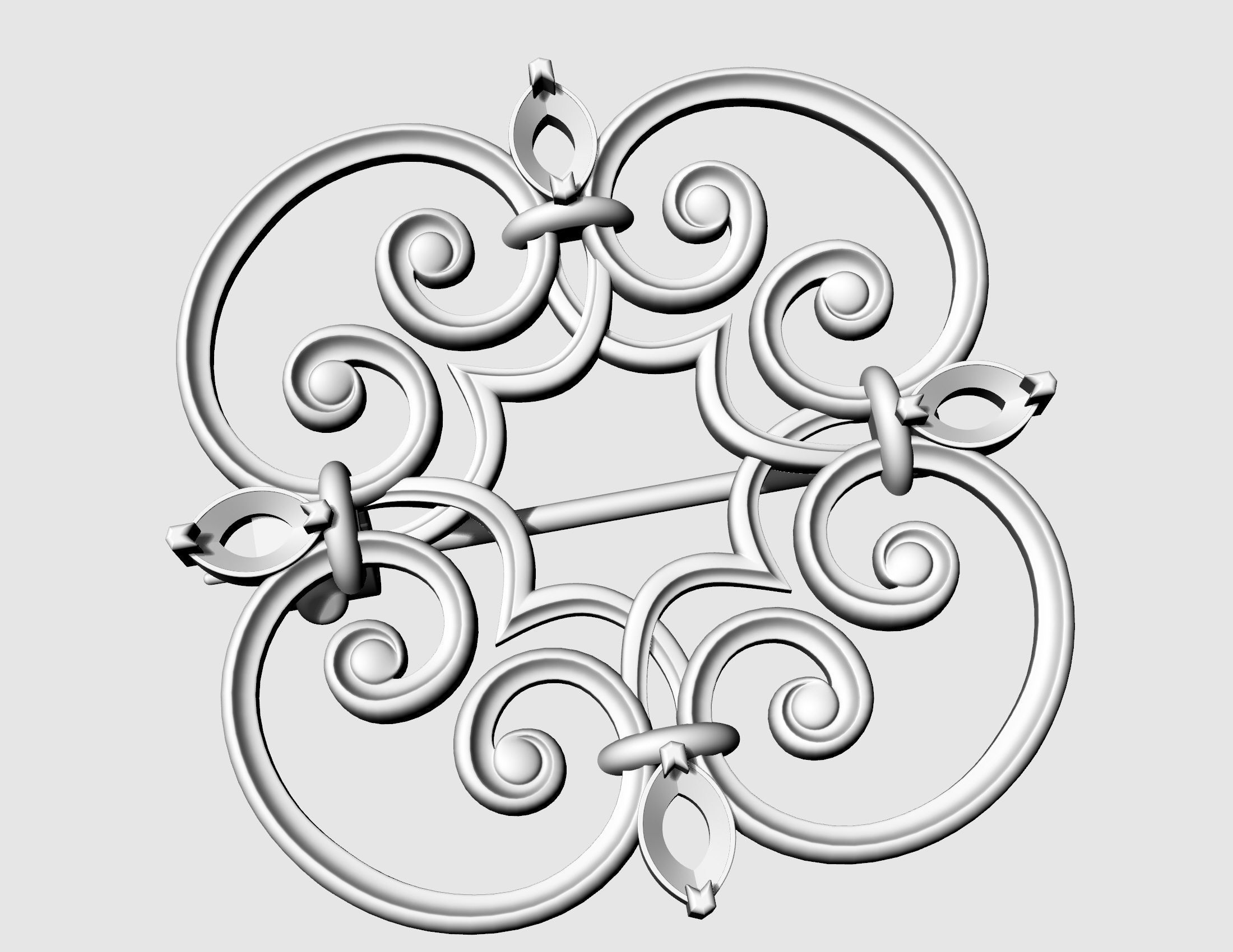 Celtic brooch with pear stones 3D print model_3