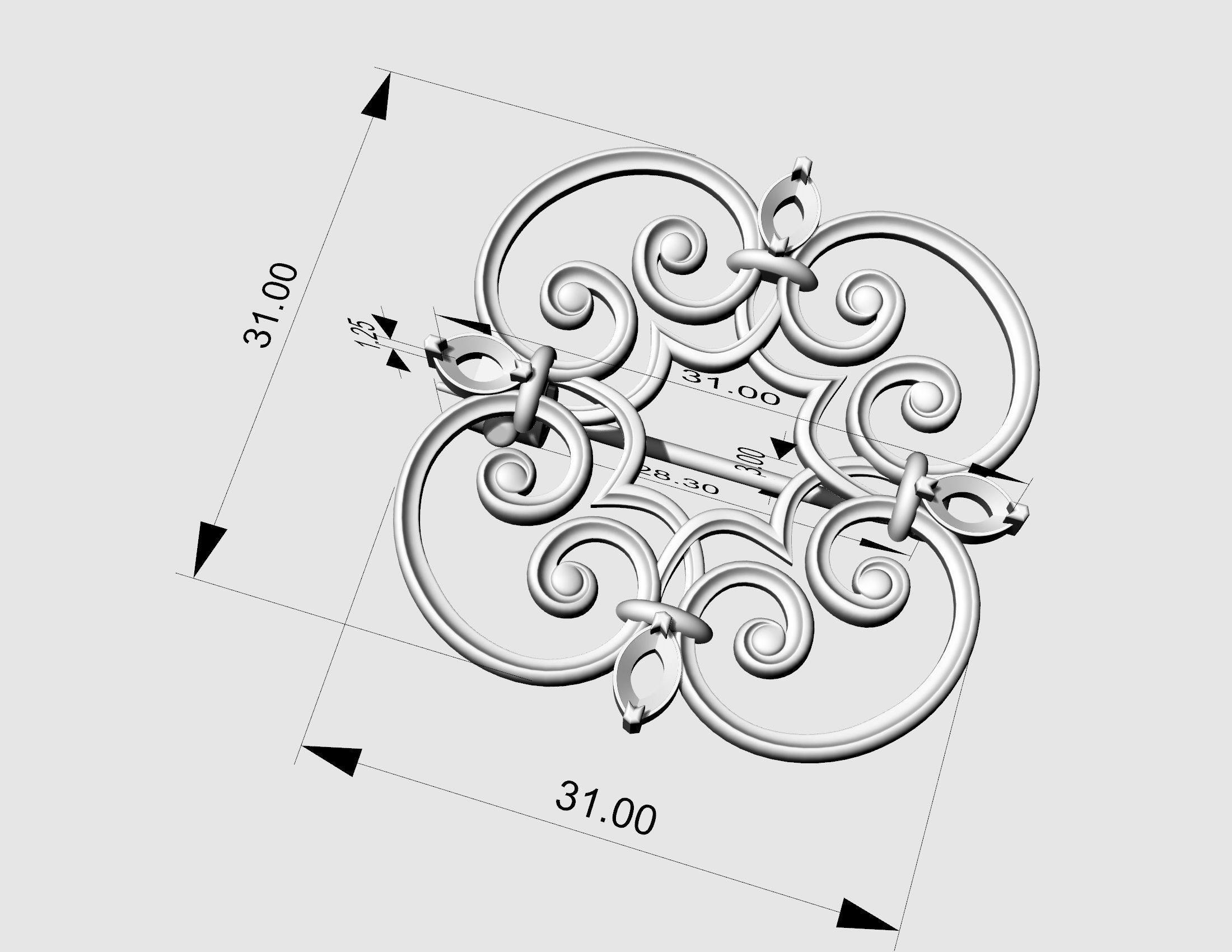 Celtic brooch with pear stones 3D print model_11