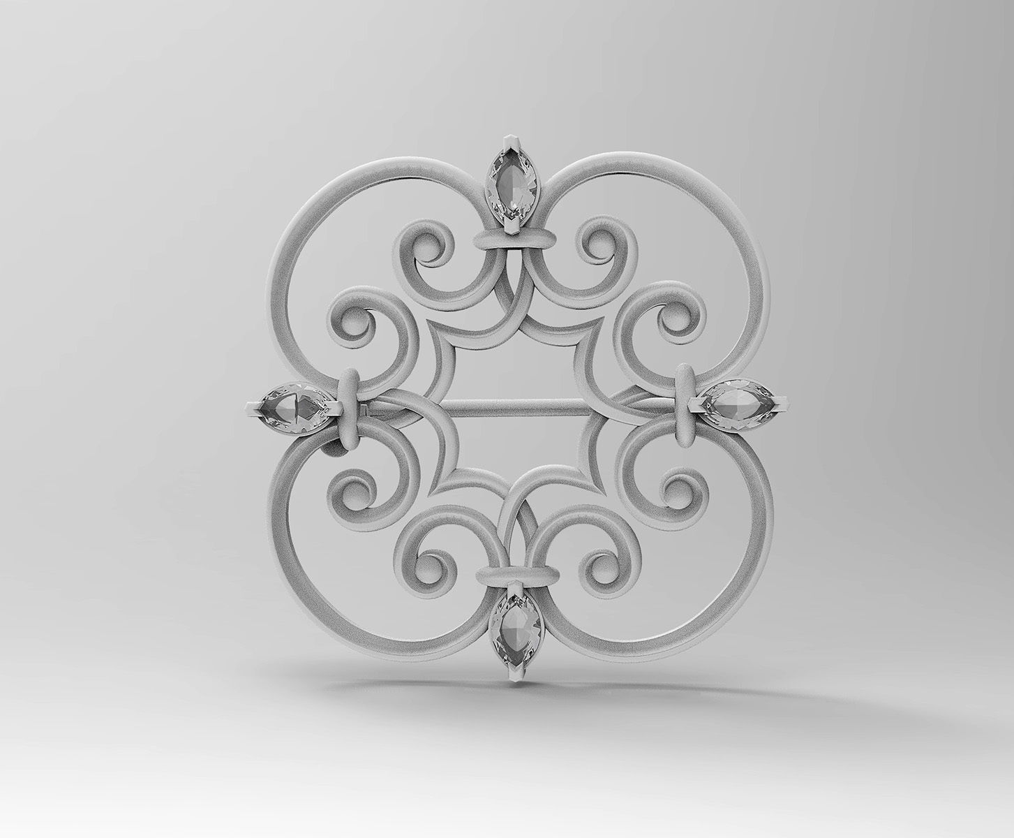 Celtic brooch with pear stones 3D print model_2