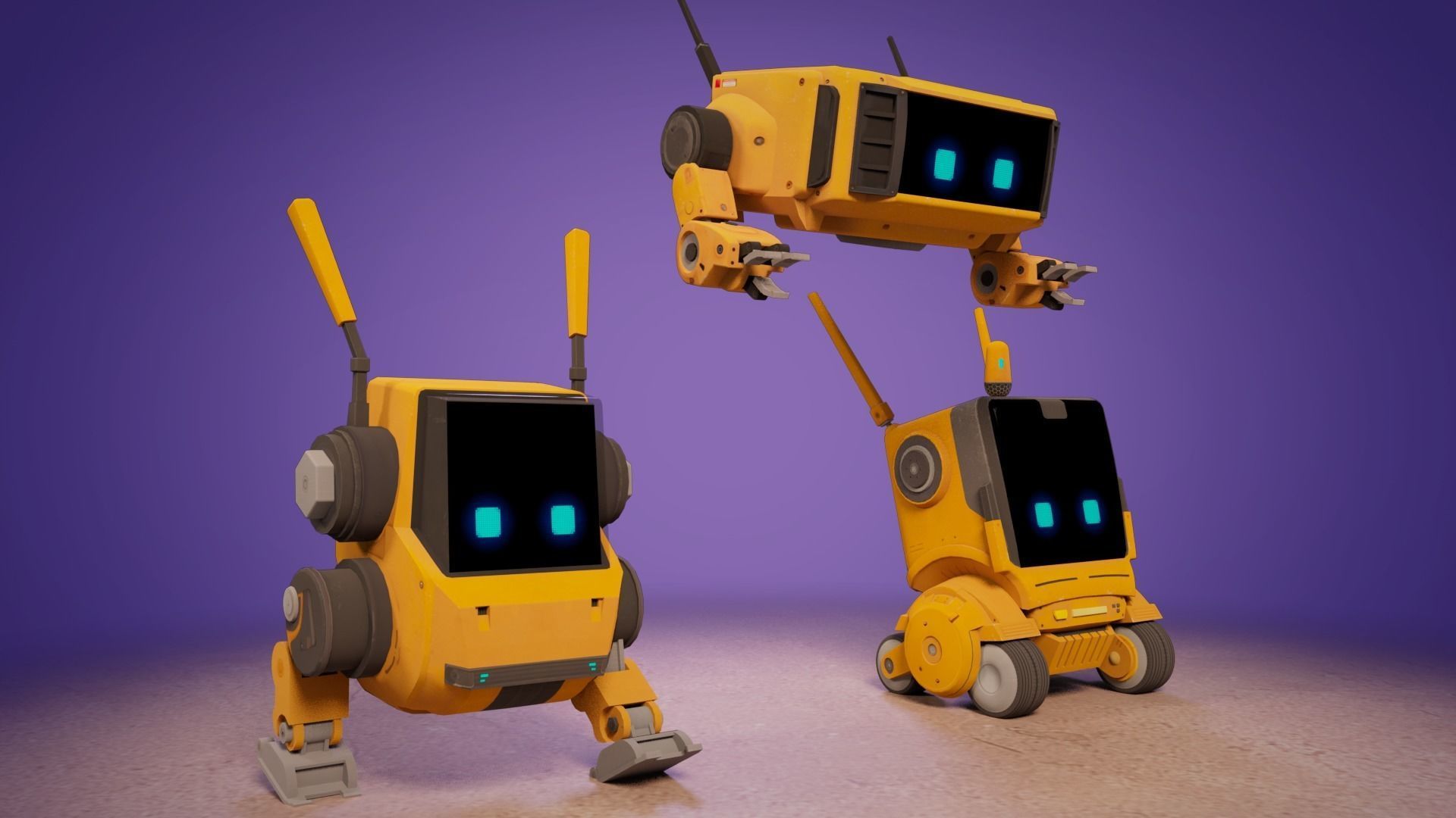 Cute Set of Robots Low-poly 3D model_5