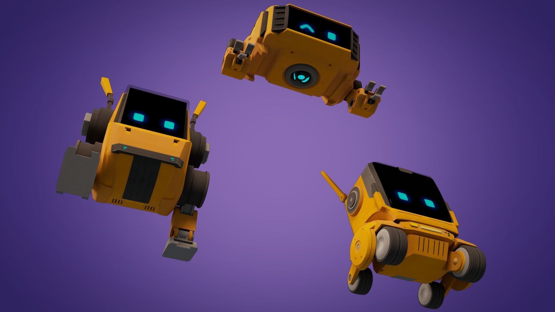 Cute Set of Robots Low-poly 3D model_4