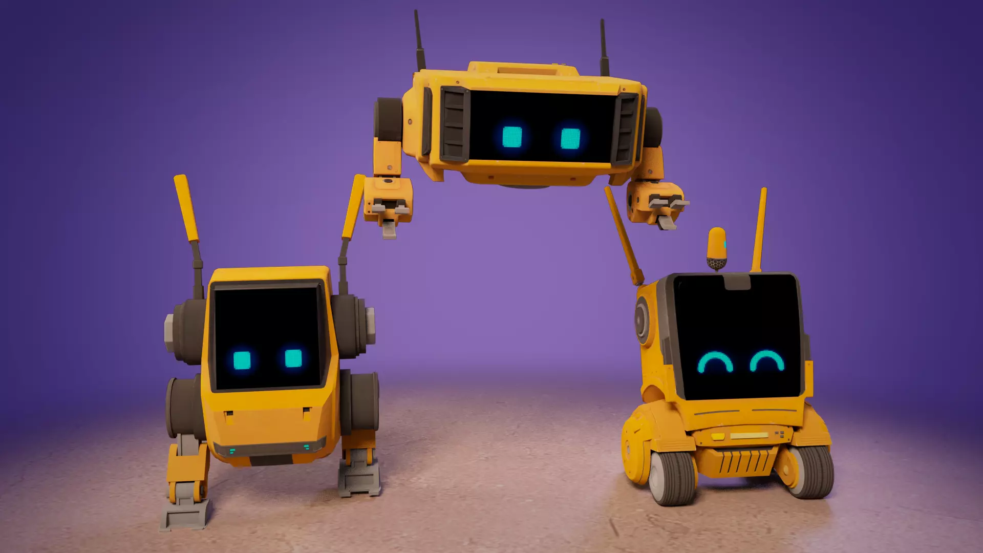 Cute Set of Robots Low-poly 3D model_0