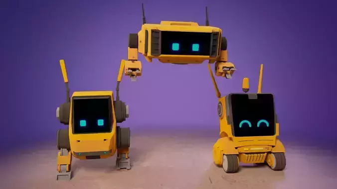 Cute Set of Robots Low-poly 3D model