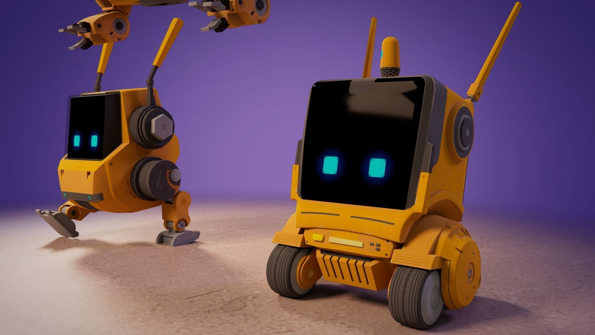 Cute Set of Robots Low-poly 3D model_3