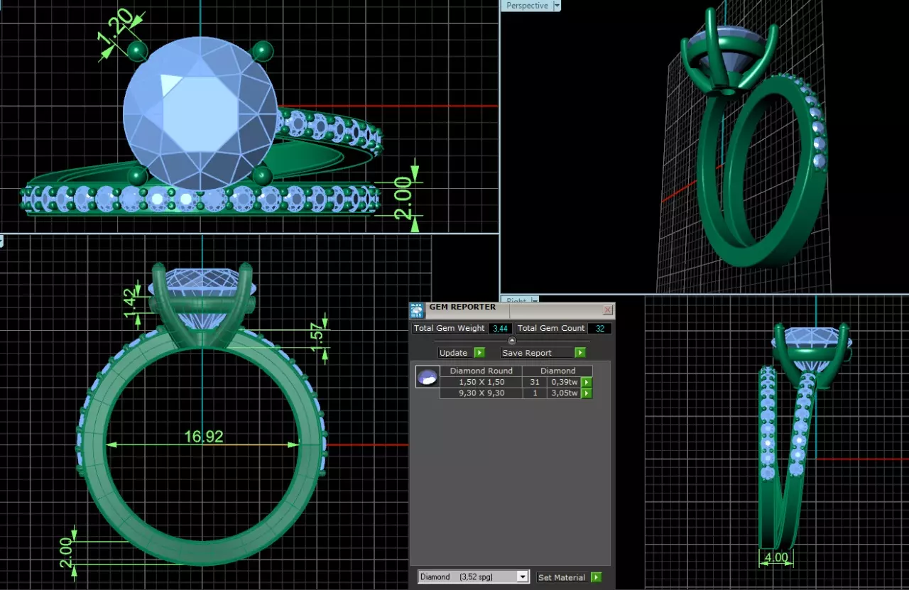 Spiral ring with Big round Stone size 6 and half 3D print model_0