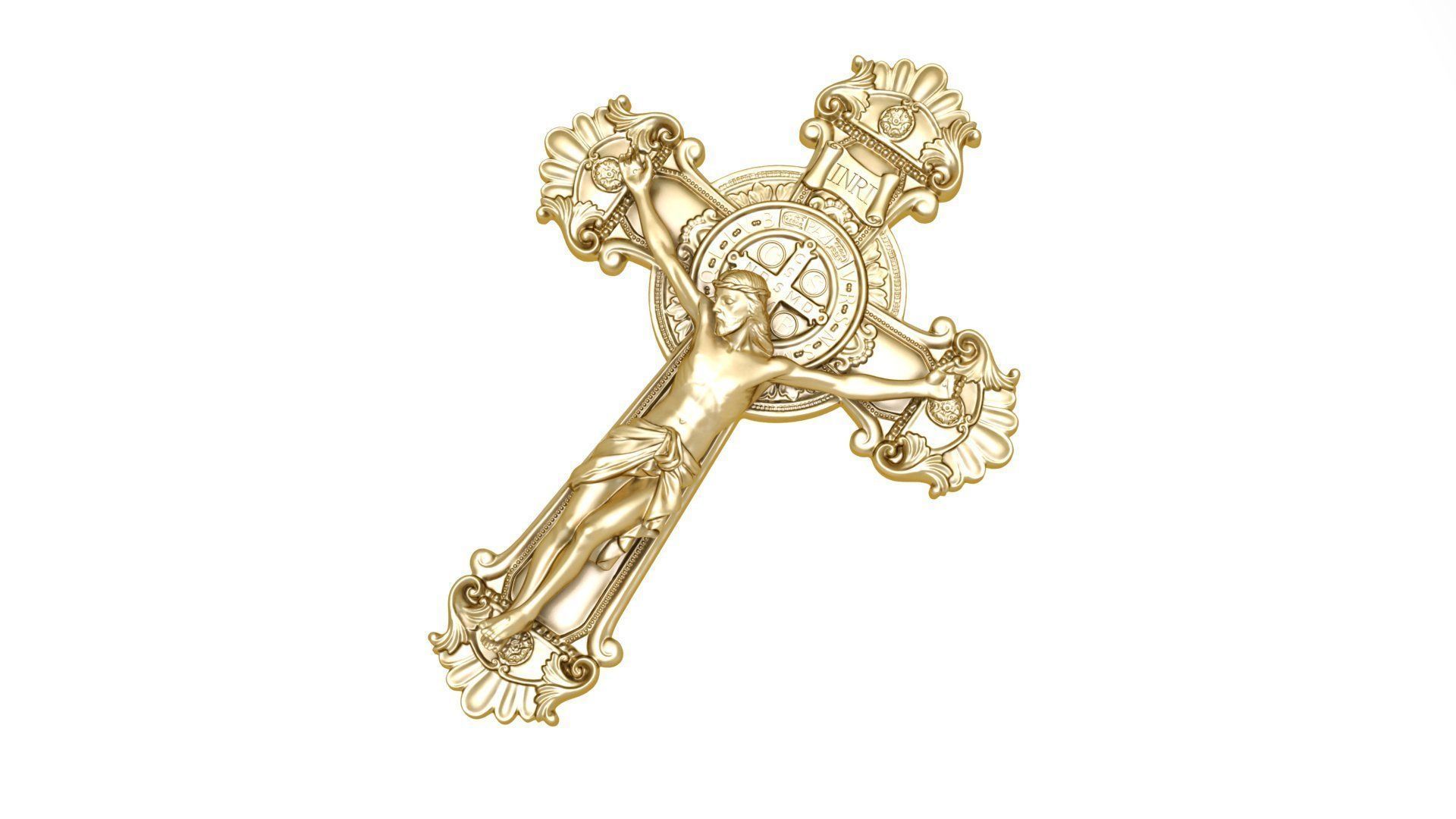 cross of saint benedict with jesus crucified 3D print model_3
