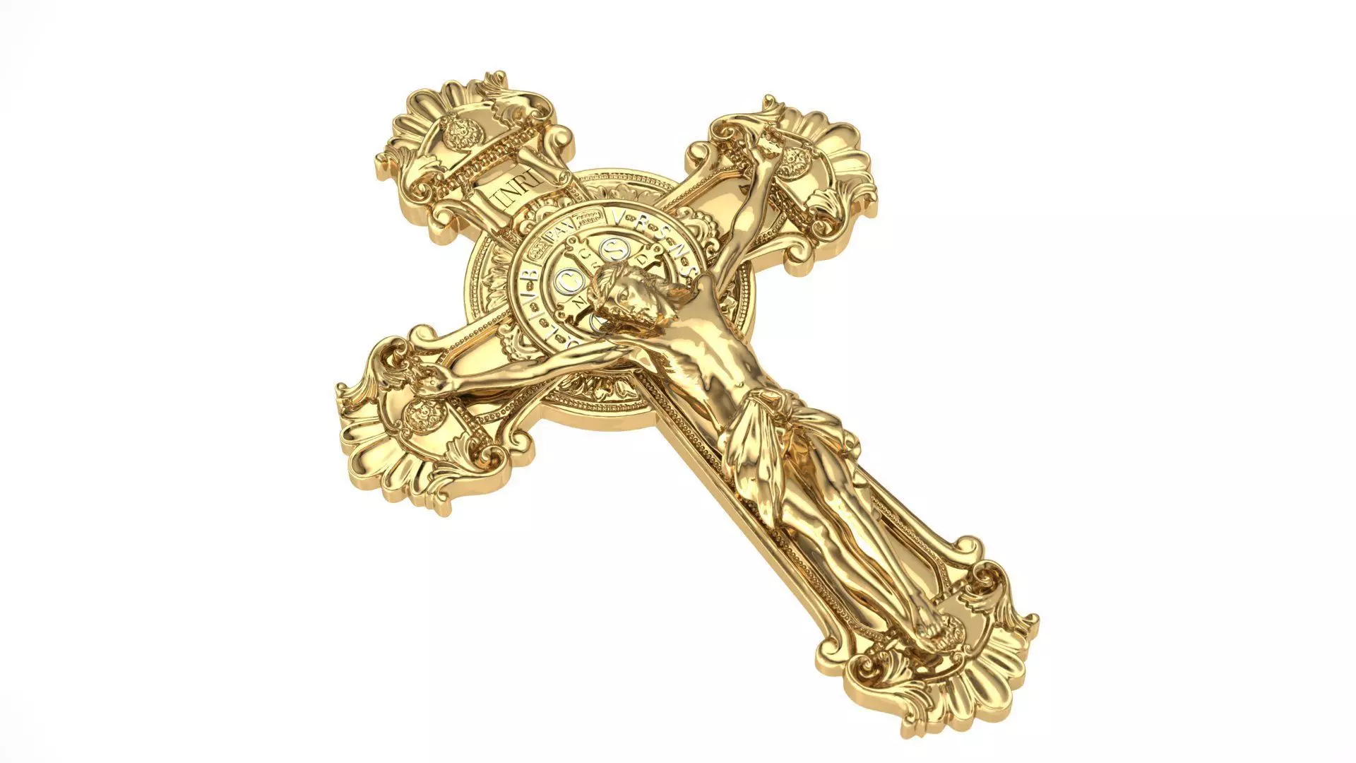 cross of saint benedict with jesus crucified 3D print model_0