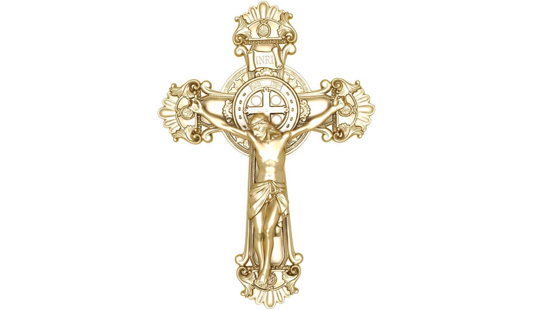 cross of saint benedict with jesus crucified 3D print model_1