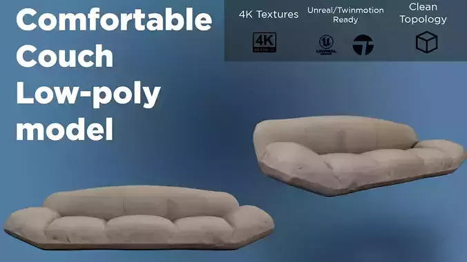 Comfortable couch low poly model