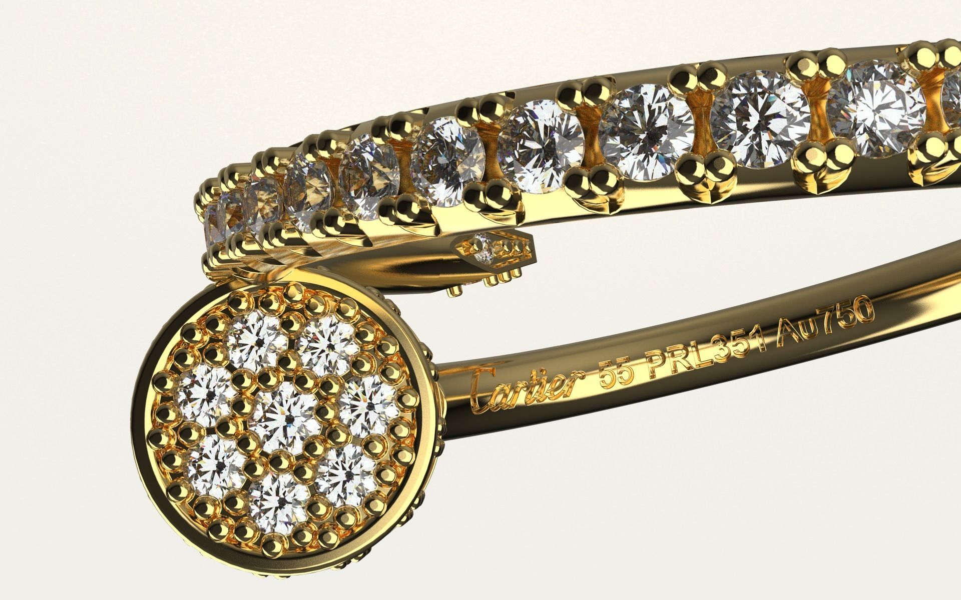 Ring Juste un Clou with diamond  3D print model_4