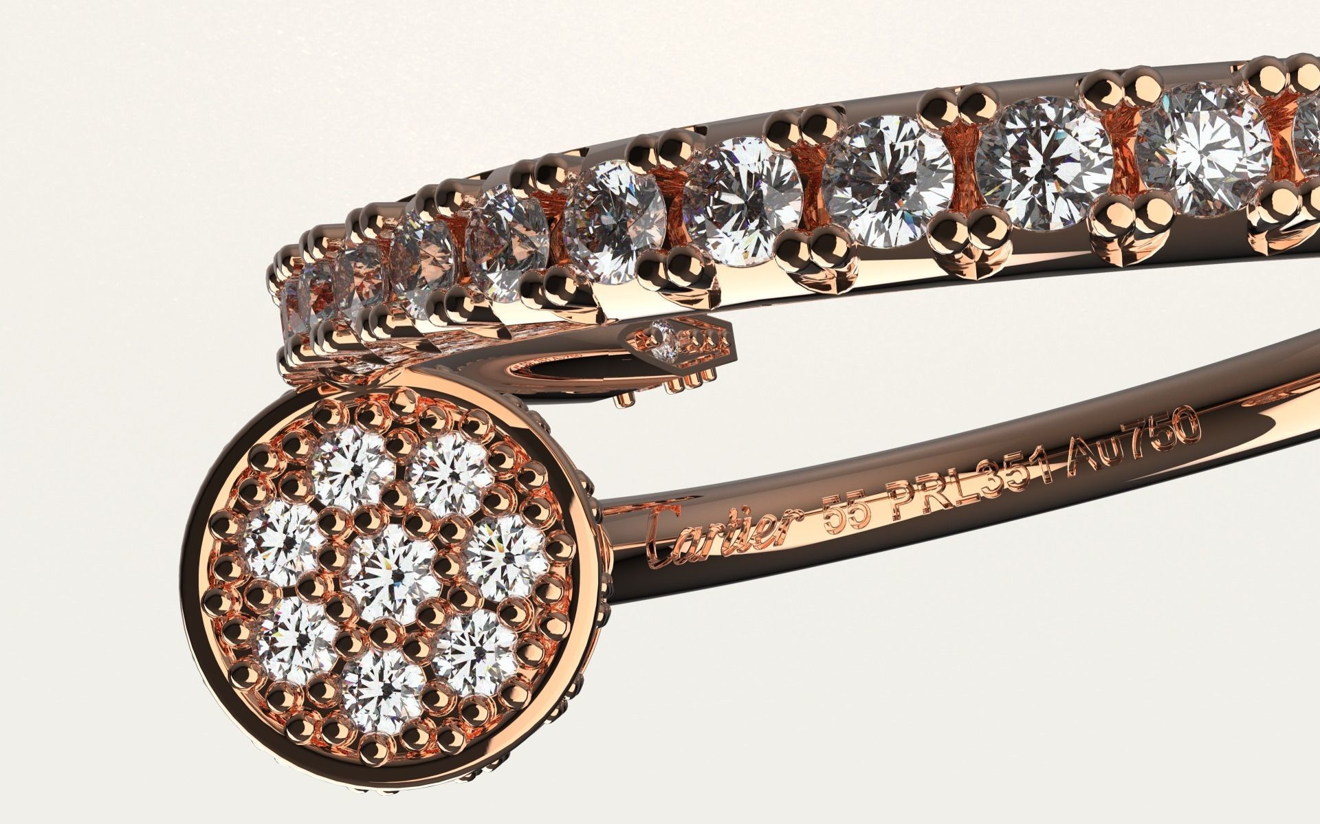 Ring Juste un Clou with diamond  3D print model_3