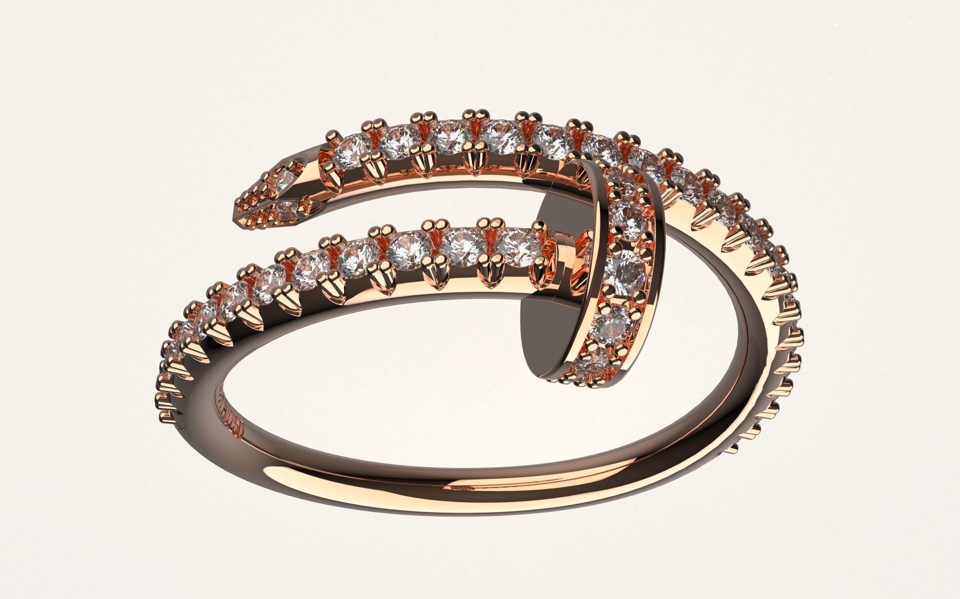 Ring Juste un Clou with diamond  3D print model_1