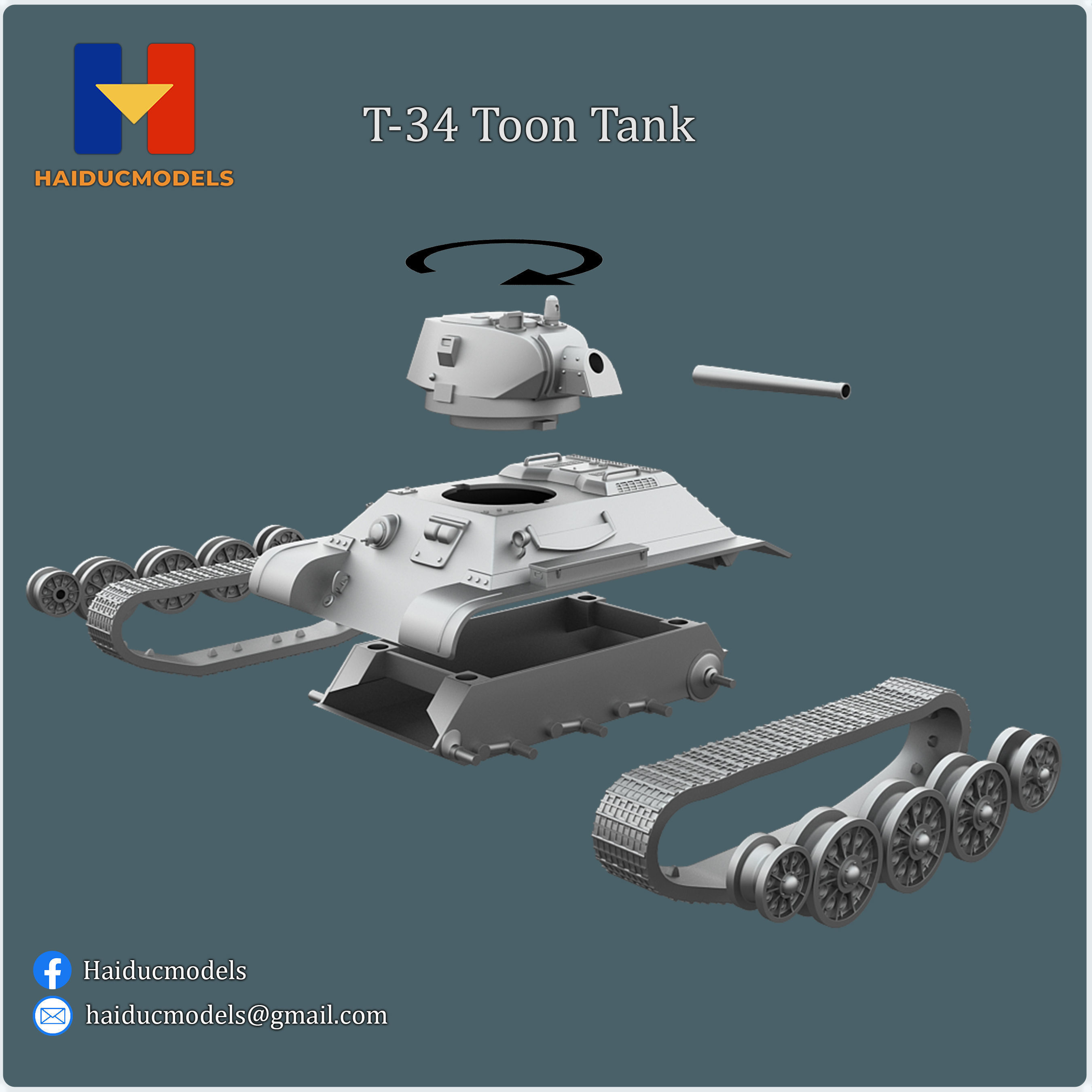 T-34 Toon Tank  3D print model STL 3D print model_8