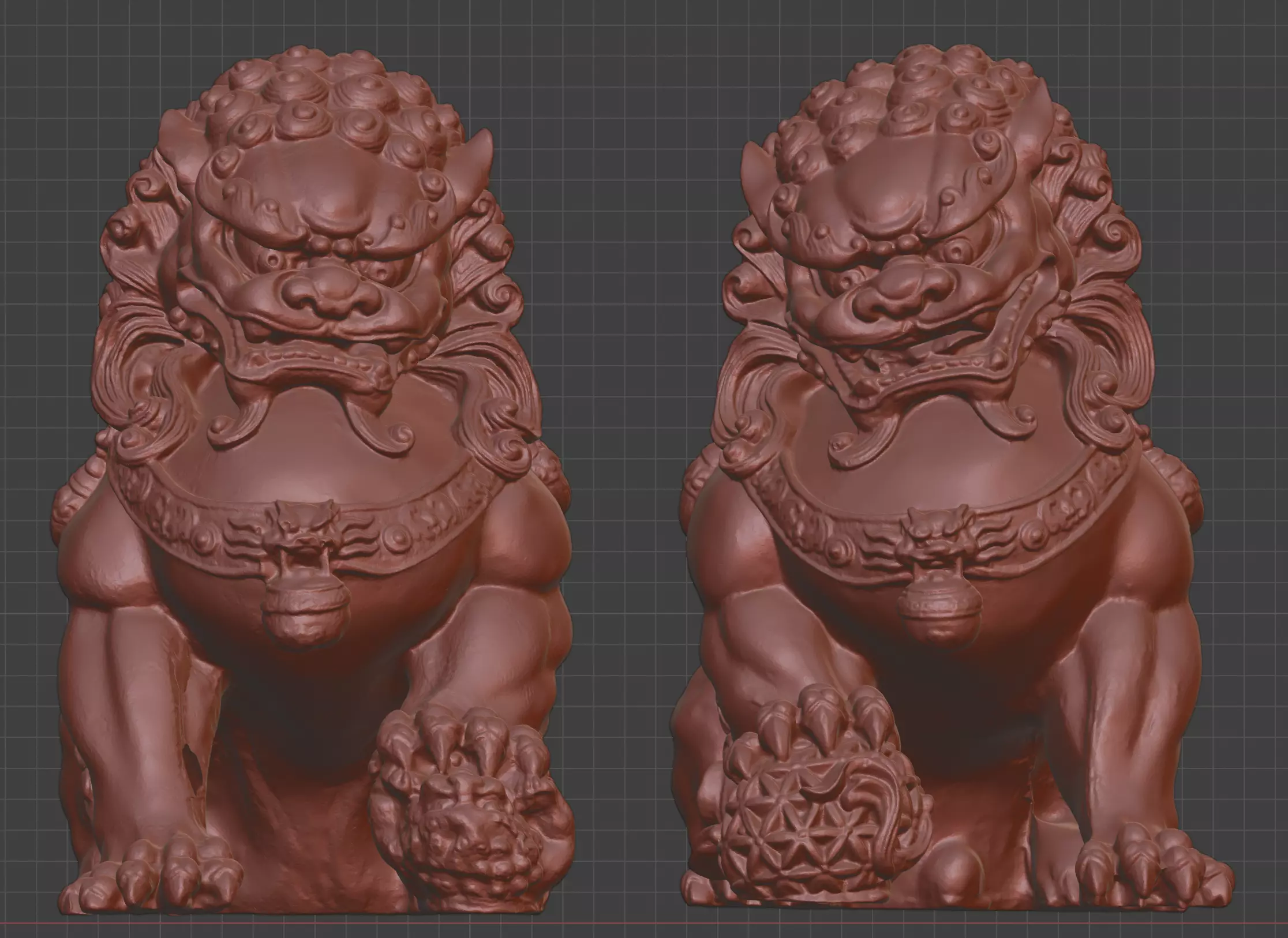 Stone lions gather ancient Chinese animal guarding the gate 3D print model_11