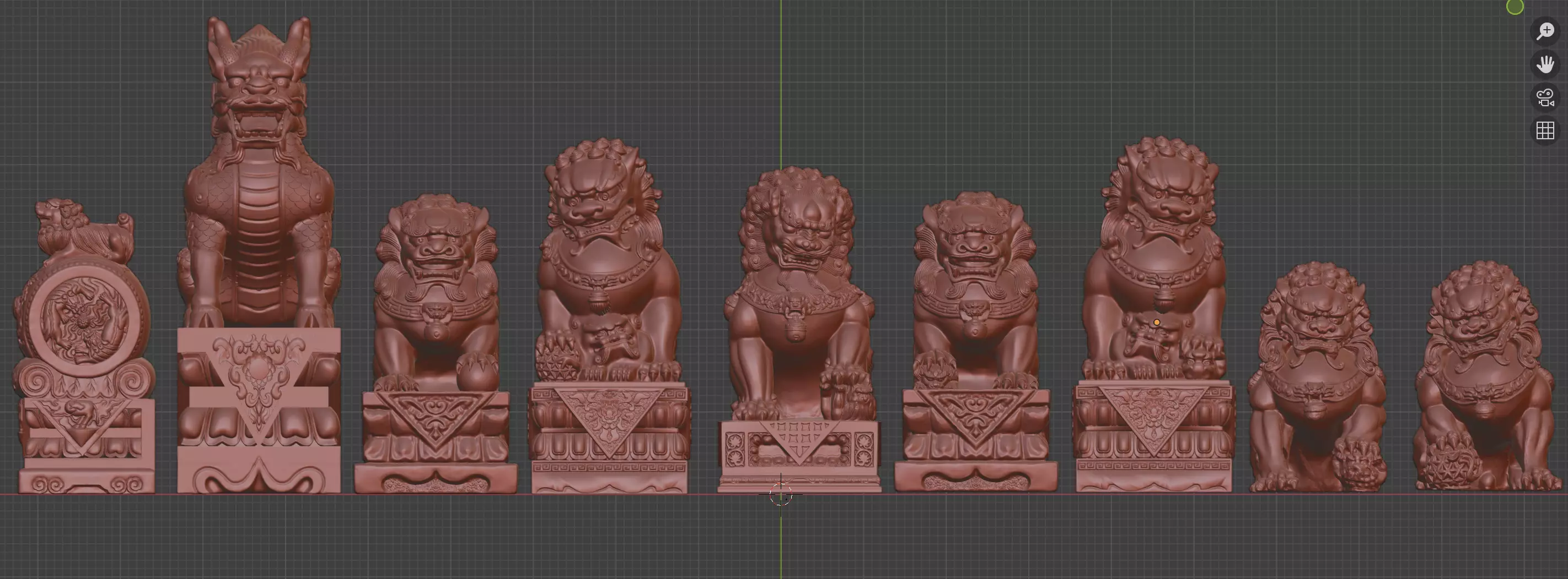 Stone lions gather ancient Chinese animal guarding the gate 3D print model_0